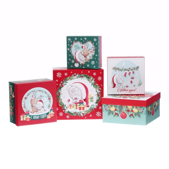 Новый год. Набор коробок 5 в 1 Новый год. Набор коробок 5 в 1 "С Новым Годом!", Me To You зелено-красная