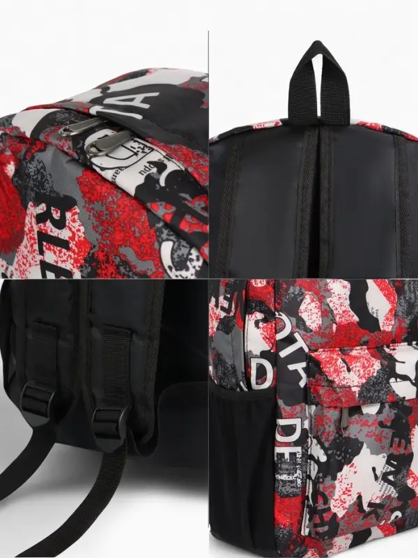 Рюкзак школьный на молнии, с карманами, с принтом, размер 30&times;13&times;42 см, красный/серый