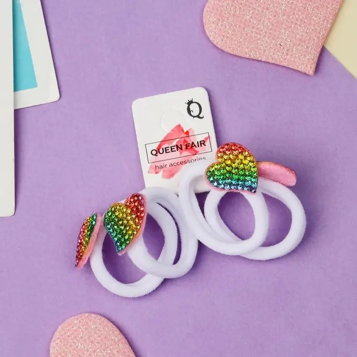 Резинка для волос  Резинка для волос "Лола" (набор 4 шт) сердце, d-2,5 см, белый