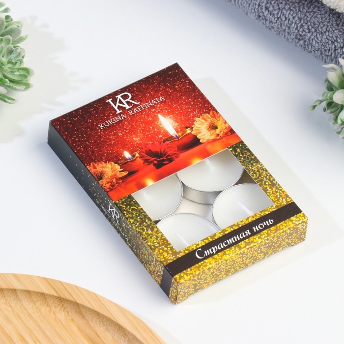 Свеча чайная ароматическая 6 шт.в под.коробке, Свеча чайная ароматическая 6 шт.в под.коробке, "Страстная ночь"