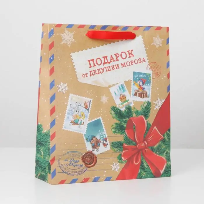 Пакет подарочный новогодний крафтовый «Подарок от Деда мороза», M 26 х 30 х 9 см Пакет подарочный новогодний крафтовый «Подарок от Деда мороза», M 26 х 30 х 9 см
