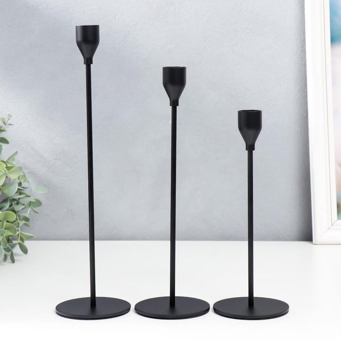 Подсвечник металл  Подсвечник металл "Классика" набор 3 шт чёрный высота 22; 28; 32 см 32х8х8 см