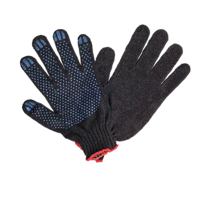 Перчатки садовые, хб, вязка 7 класс, 3 нити, размер 9, с ПВХ точками, чёрные Перчатки садовые, хб, вязка 7 класс, 3 нити, размер 9, с ПВХ точками, чёрные
