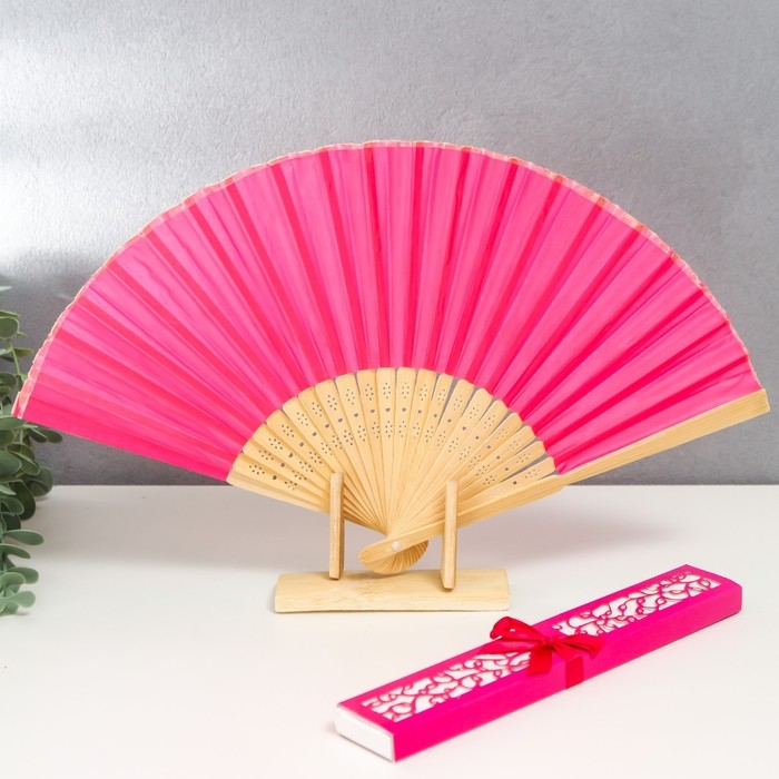 Веер бамбук, текстиль h=22 см  Веер бамбук, текстиль h=22 см "Моноцвет" в коробке, фуксия