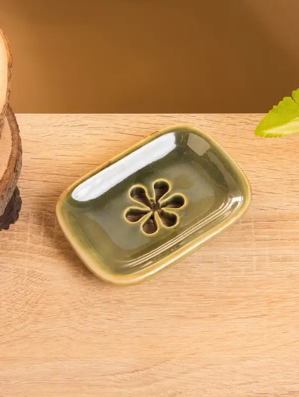Мыльница "Цветок" керамика, цв. зелёный,12х8х2 см