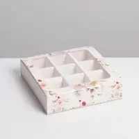 Коробка для конфет, кондитерская упаковка, 9 ячеек, &laquo;С 8 Марта&raquo; 14.5&times;14.5&times;3.5 см