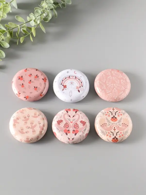 Шкатулка металл круглая "Рисунки на бежевом" набор 12 шт 6,8х6,8х1,7 см