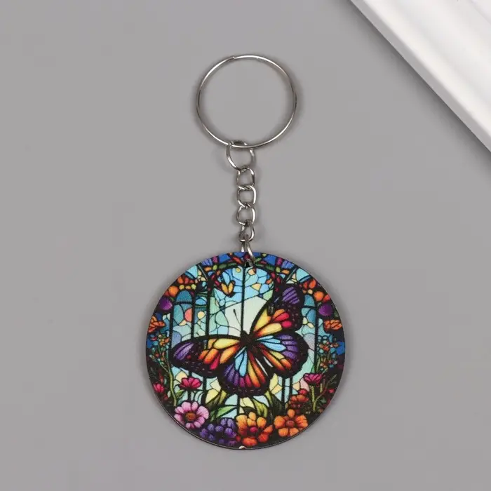 Брелок дерево "Цветочная бабочка. Витраж" 4,6х4,6х0,3 см