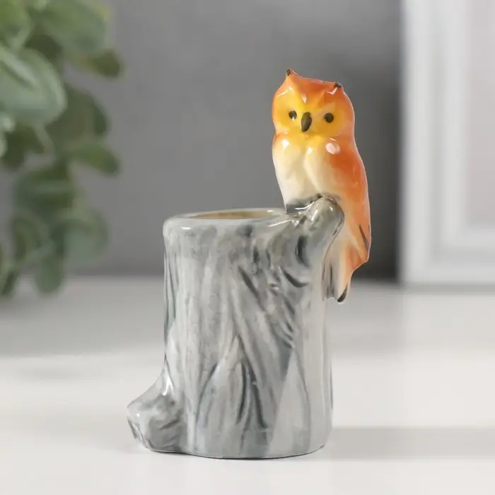 Фигурка - подставка для зубочисток керамика &laquo;Филин на пне&raquo;, 3.7&times;4.5&times;8 см