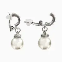 Серьги клипсы для ушей QF &laquo;Грейс&raquo;, две линии с бусинами, белые в чернёном серебре