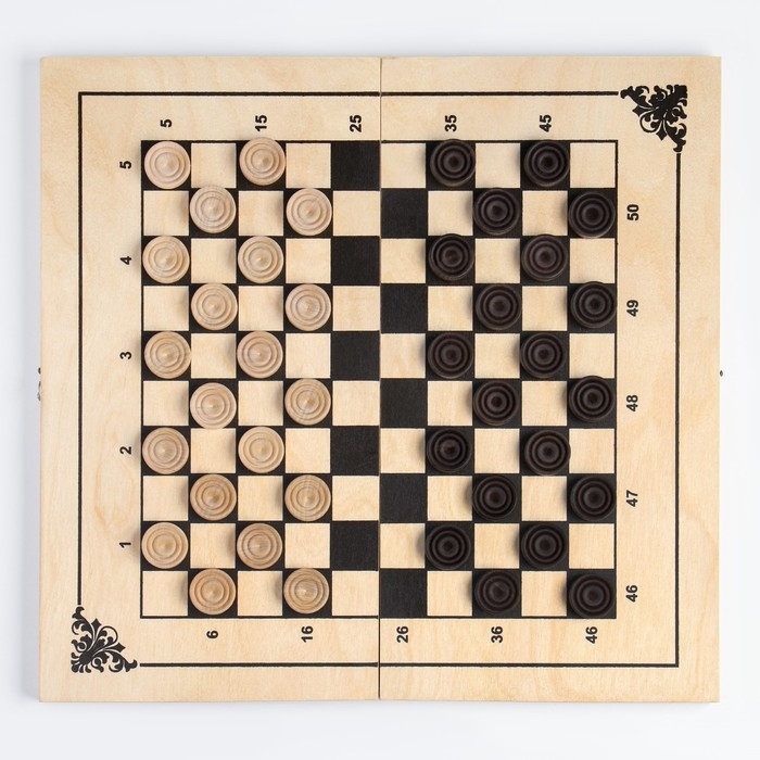 Шашки деревянные, настольная игра  Шашки деревянные, настольная игра "Стоклеточные", международные, с доской 40 х 40 х 3.5 см