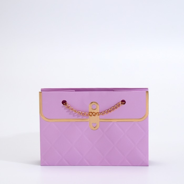 Пакет для цветов, ручка цепь,  Пакет для цветов, ручка цепь, "Сиреневый", с золотым тиснением, 15 х 10,5 х 10 см