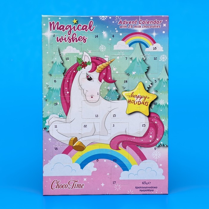 Новый год. Адвент-календарь ChokoTime Новый год. Адвент-календарь ChokoTime " Волшебные пожелания единорога", 65 г