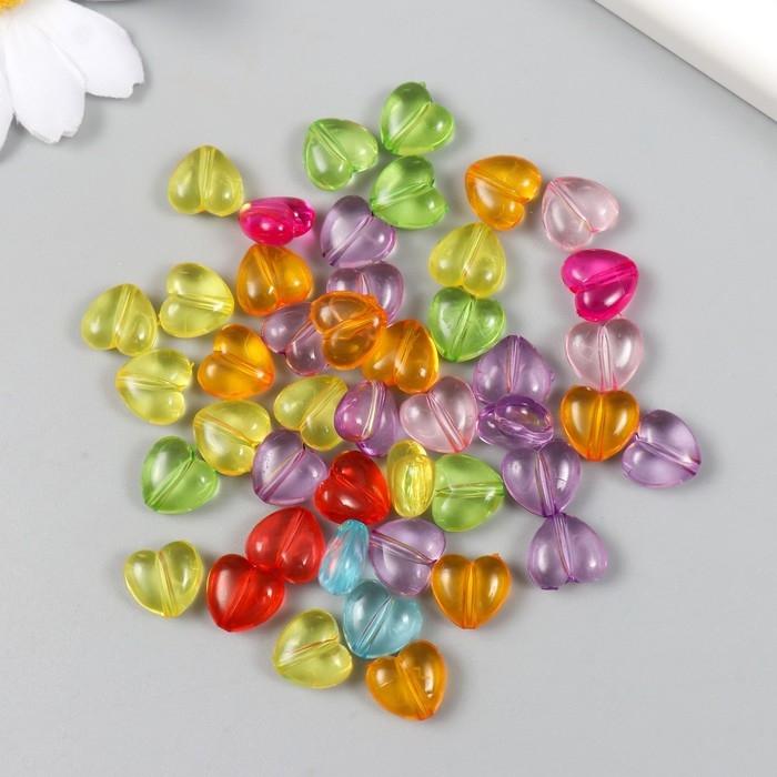 Бусины для творчества пластик Бусины для творчества пластик "Пухлые сердца" прозрачные цветные набор 20 гр 0,6х1х1 см
