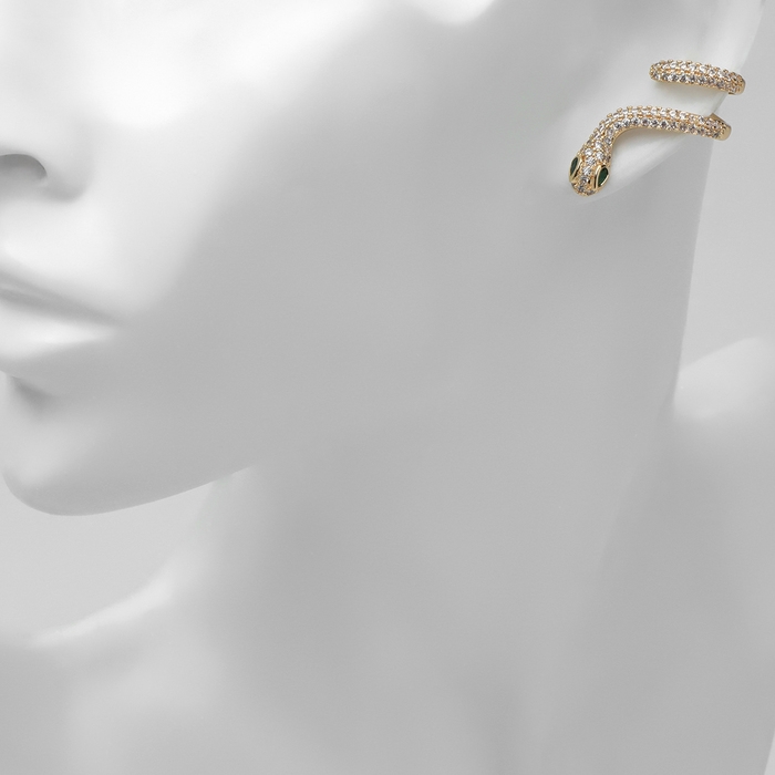 Серьги со стразами «Змея» изогнутая, цвет белый в золоте Серьги со стразами «Змея» изогнутая, цвет белый в золоте