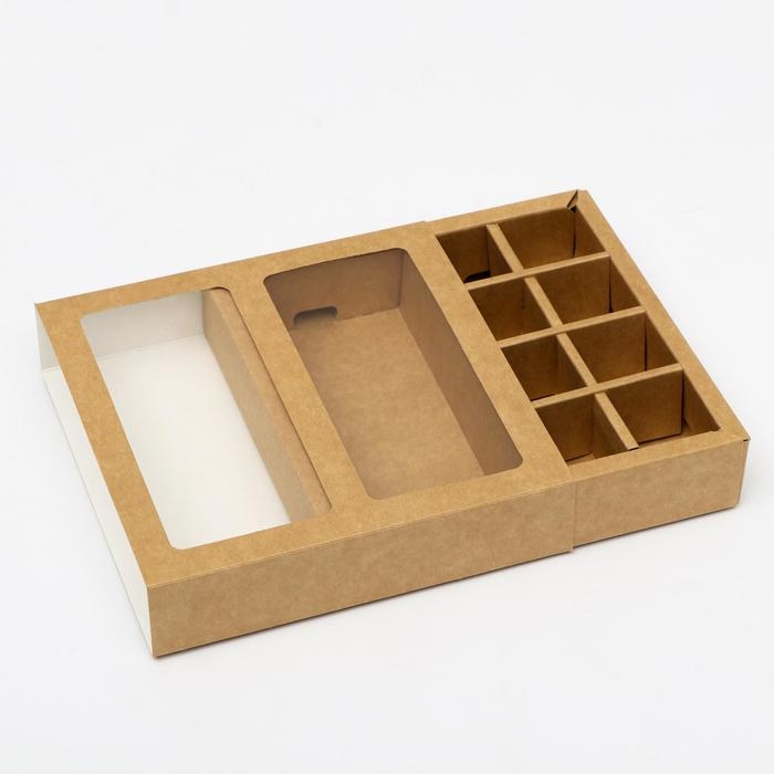 Коробка под 8 конфет + шоколад, с окном, крафт, 17 х 5 х 17,5 х 3,7 см Коробка под 8 конфет + шоколад, с окном, крафт, 17 х 5 х 17,5 х 3,7 см