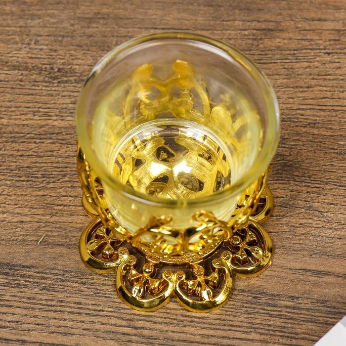 Подсвечник стекло 1 свеча Подсвечник стекло 1 свеча "Узор", цвет золотистый