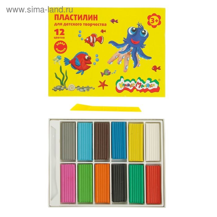 Пластилин 12 цветов 180 г  Пластилин 12 цветов 180 г "Каляка-Маляка", со стеком