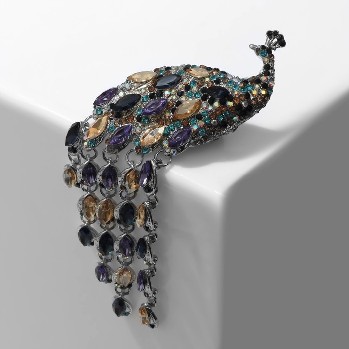 Брошь «Птица» павлин драгоценный, цветная в серебре Брошь «Птица» павлин драгоценный, цветная в серебре