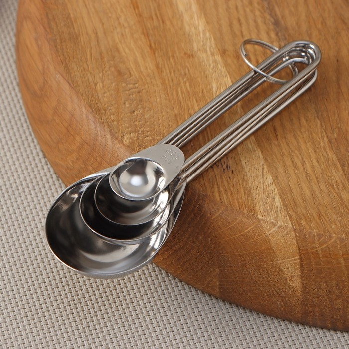 Набор мерных ложек Доляна «Металлик», 4 шт: 1,25/2,5/5/15 мл, цвет серебристый Набор мерных ложек Доляна «Металлик», 4 шт: 1,25/2,5/5/15 мл, цвет серебристый