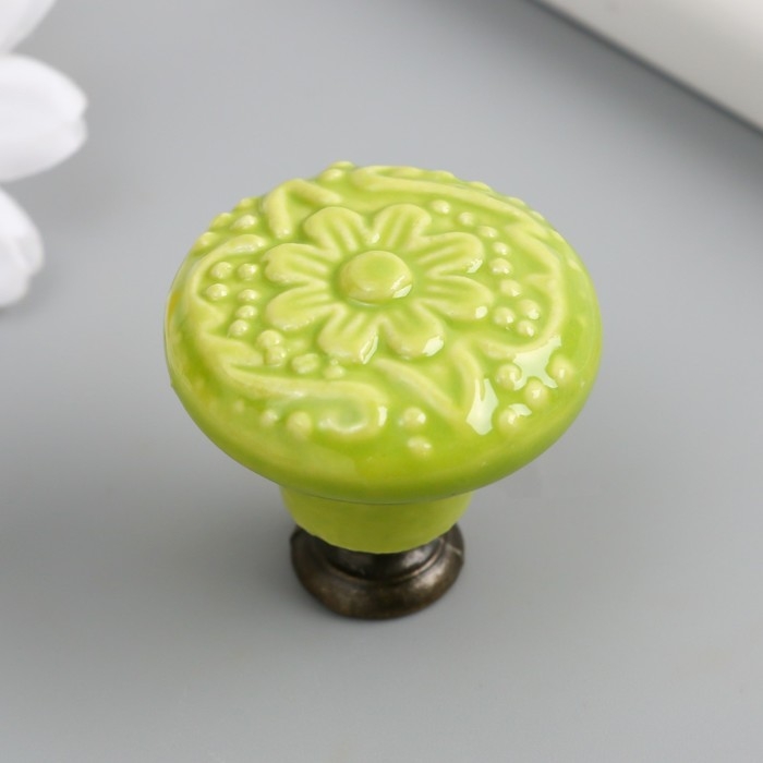 Ручка для шкатулки керамика, металл Ручка для шкатулки керамика, металл "Цветок" фисташка 3,4х3,4х3,4 см