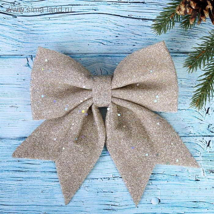 Ёлочная игрушка «Зимнее волшебство. Бант блеск» пластик, 20х18 см, бежевый