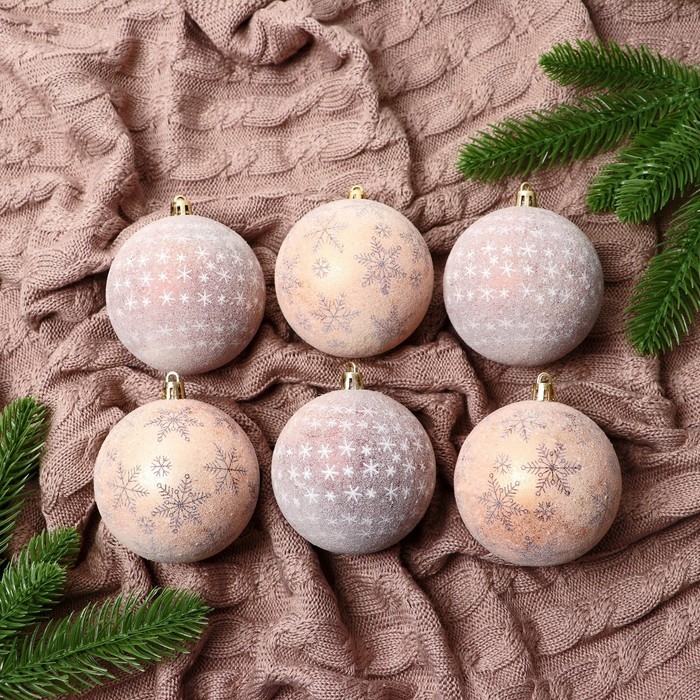 Ёлочные игрушки, шары новогодние , пластик, набор d-8 см, 6 шт Ёлочные игрушки, шары новогодние , пластик, набор d-8 см, 6 шт "Морозное утро" коричневый
