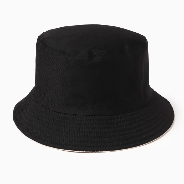 Панама женская однотонная, двухсторонняя, цвет беж/черный, р-р 56-58