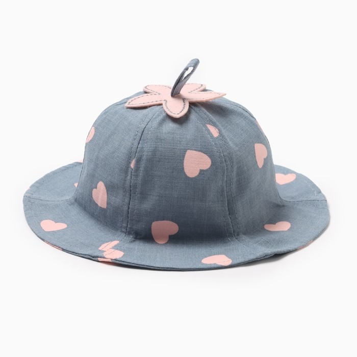 Панама для девочки MINAKU с сердечками, цвет синий, р-р 48 Панама для девочки MINAKU с сердечками, цвет синий, р-р 48