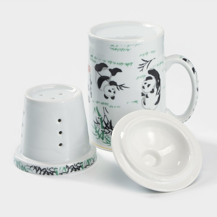 Кружка керамическая с крышкой и ситом «Панды», 300 мл, цвет белый Кружка керамическая с крышкой и ситом «Панды», 300 мл, цвет белый