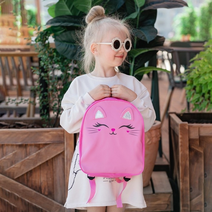 Рюкзак детский для девочки «Котейка», 30 х см, отдел на молнии, цвет красный Рюкзак детский для девочки «Котейка», 30 х см, отдел на молнии, цвет красный