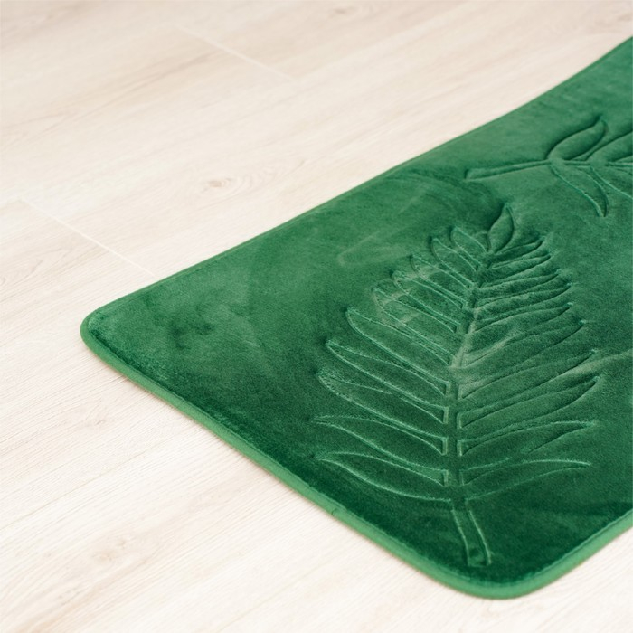 Коврики для ванной и туалета Доляна «Тропики», 2 шт: 40×50 см, 50×80 см, цвет зелёный Коврики для ванной и туалета Доляна «Тропики», 2 шт: 40×50 см, 50×80 см, цвет зелёный