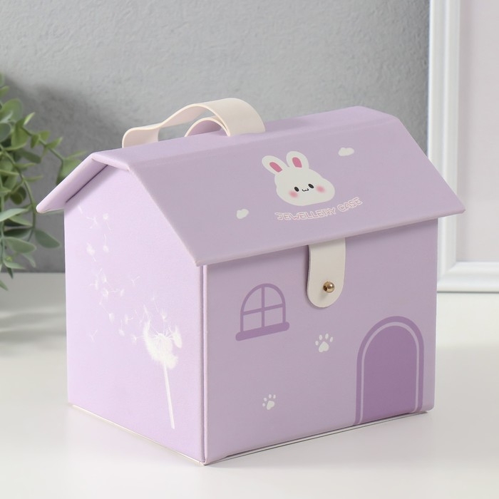 Шкатулка кожзам для украшений домик  Шкатулка кожзам для украшений домик "Зайка" сирень 16,5х19х16,5 см