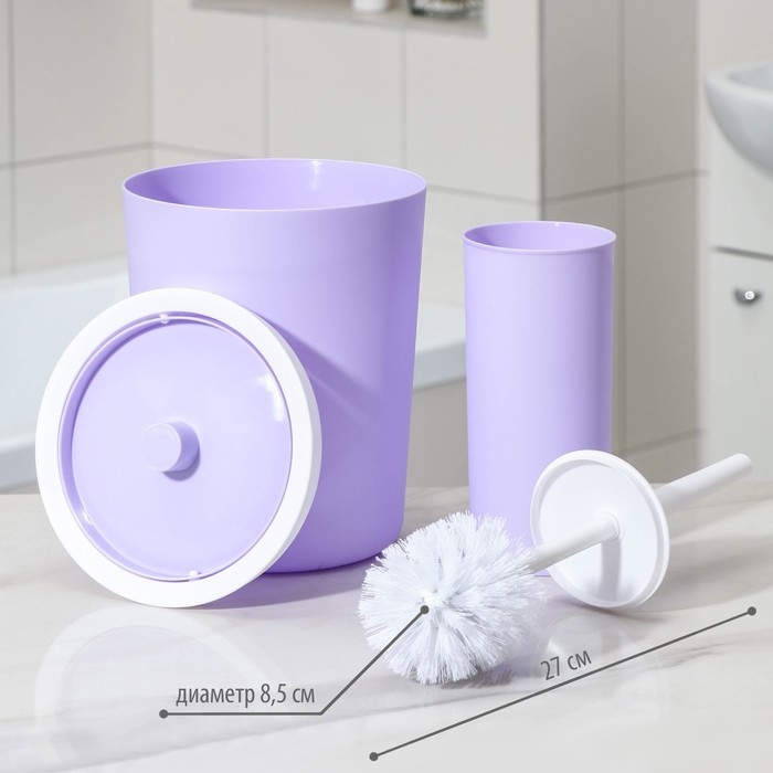 Набор аксессуаров для ванной комнаты «Лайт», 6 предметов (мыльница, дозатор, 2 стакана, ёршик, ведро), цвет сирень Набор аксессуаров для ванной комнаты «Лайт», 6 предметов (мыльница, дозатор, 2 стакана, ёршик, ведро), цвет сирень