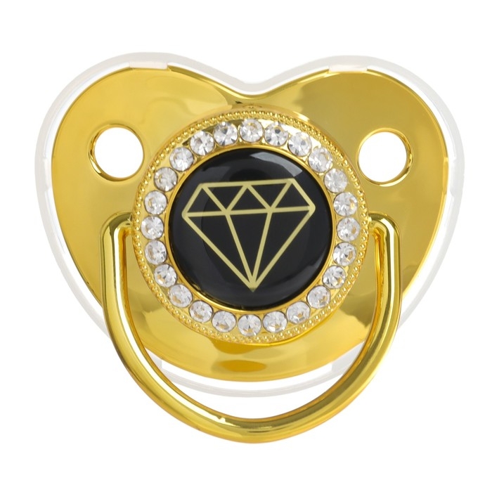 Соска - пустышка силиконовая ортодонтическая «Бриллиант», от 6 мес., с колпачком + держатель - цепочка, цвет золотой/черный, стразы Соска - пустышка силиконовая ортодонтическая «Бриллиант», от 6 мес., с колпачком + держатель - цепочка, цвет золотой/черный, стразы