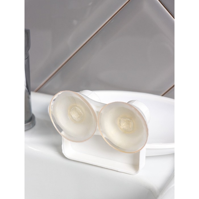 Мыльница на присосках, пластик, 15×11×6,5 см, цвет белый Мыльница на присосках, пластик, 15×11×6,5 см, цвет белый