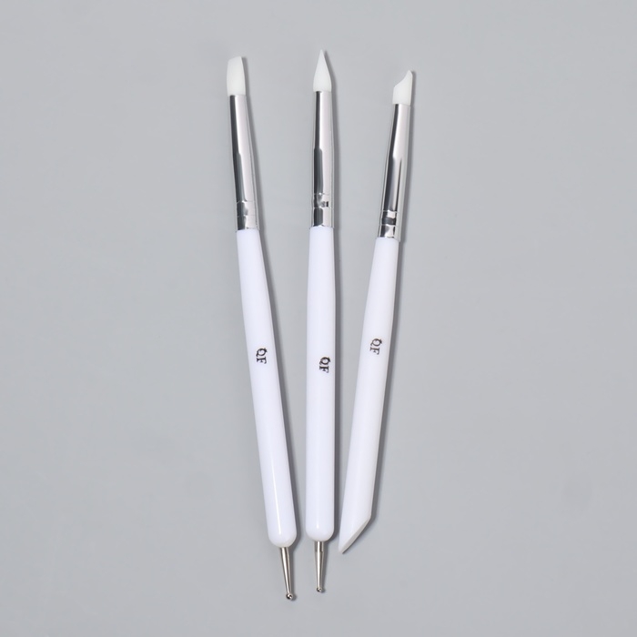 Набор для наращивания и дизайна ногтей: силиконовая кисть - дотс 2 шт, силиконовая кисть - пушер, цвет белый Набор для наращивания и дизайна ногтей: силиконовая кисть - дотс 2 шт, силиконовая кисть - пушер, цвет белый