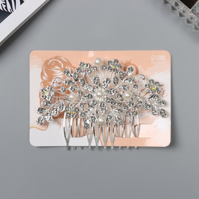 Гребень для волос Гребень для волос "Леона" цветочный, 9х6 см, серебро