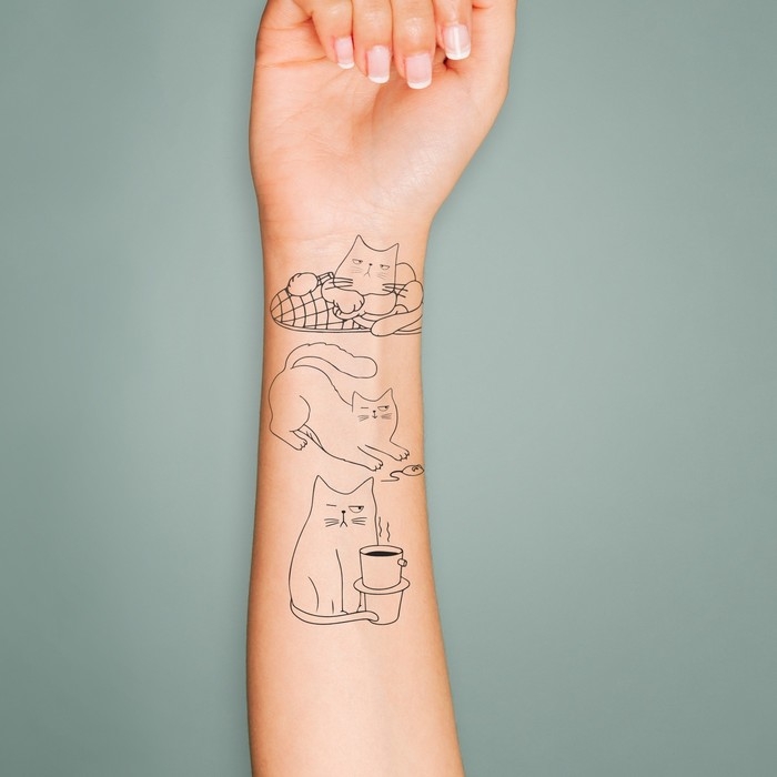 Татуировка на тело чёрная Татуировка на тело чёрная "Котики" набор 10 шт 6х6 см