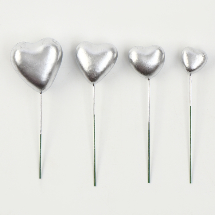 Набор топперов «Сердечки», 12 см, цвет серебро Набор топперов «Сердечки», 12 см, цвет серебро