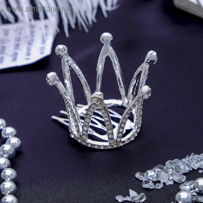 Диадема для волос Диадема для волос "Сирена" корона (на гребне) 3,5х3,2 см, серебро