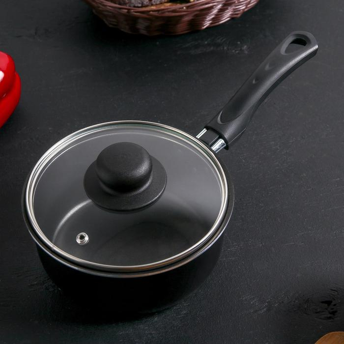 Ковш Consul d=16 см, 1,2 л, стеклянная крышка, пластиковая ручка, антипригарное покрытие, цвет чёрный Ковш Consul d=16 см, 1,2 л, стеклянная крышка, пластиковая ручка, антипригарное покрытие, цвет чёрный