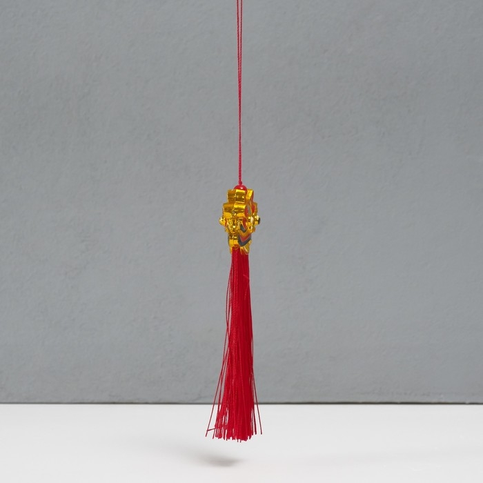 Подвеска текстиль, пластик Подвеска текстиль, пластик "Китайский лев" красная 2х4х14 см