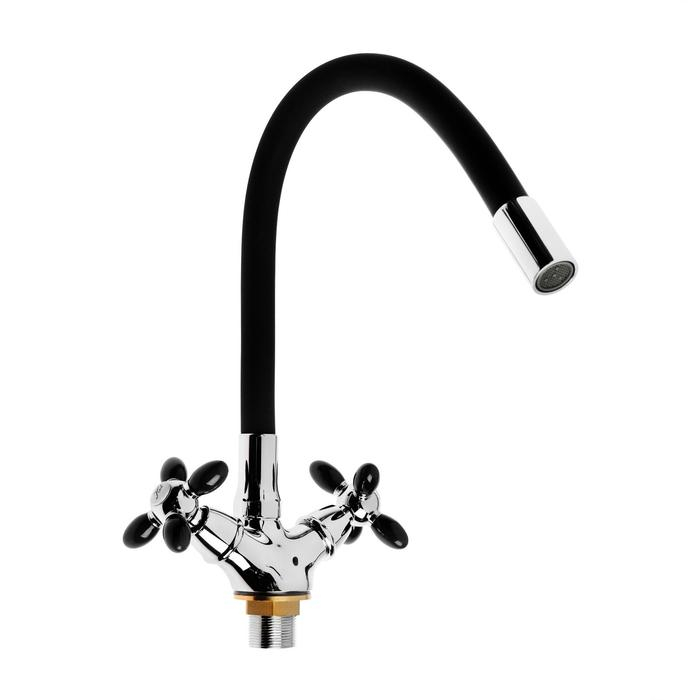 Смеситель для кухни Accoona A4882F-1, двухвентильный, с гибким изливом, черный Смеситель для кухни Accoona A4882F-1, двухвентильный, с гибким изливом, черный