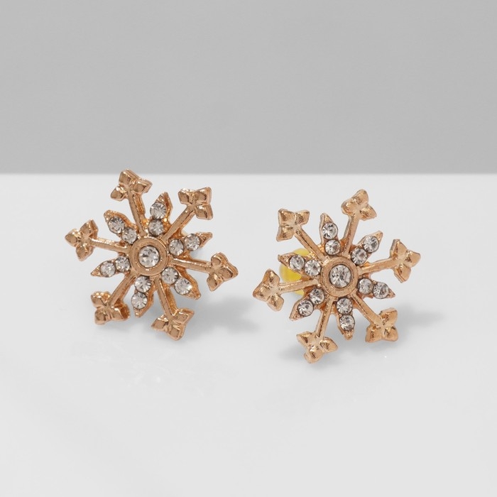 Новый год! Серьги со стразами «Снежинки» прелесть, цвет белый в золоте Новый год! Серьги со стразами «Снежинки» прелесть, цвет белый в золоте