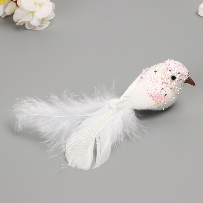 Пушистики на прищепке набор 2 шт Пушистики на прищепке набор 2 шт "Голубки с блестками и длинным хвостом" белые 5х6х15 см