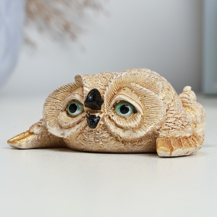 Фигура Фигура "Сова лежит пластом" бежевая, 7х7х3см