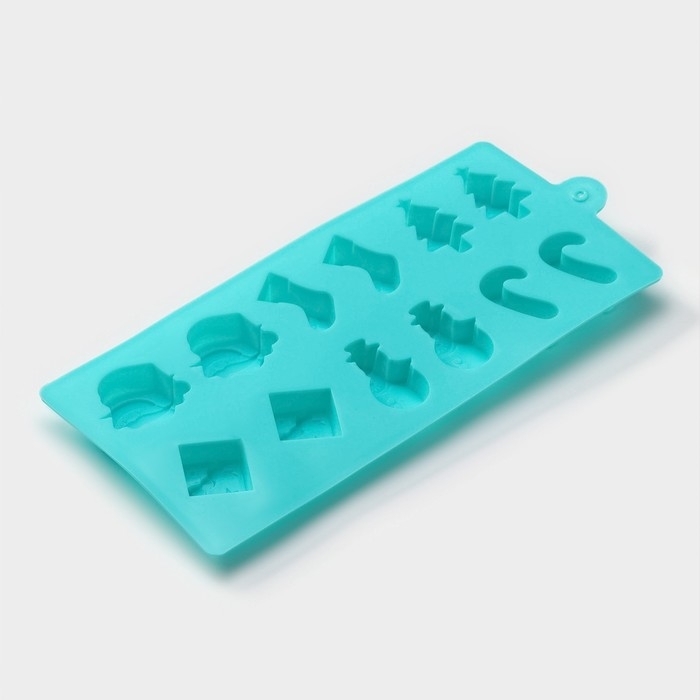 Форма для конфет и шоколада новогодняя Доляна «Новый год», силикон, 21,5×10 см, 12 ячеек, цвет бирюзовый Форма для конфет и шоколада новогодняя Доляна «Новый год», силикон, 21,5×10 см, 12 ячеек, цвет бирюзовый