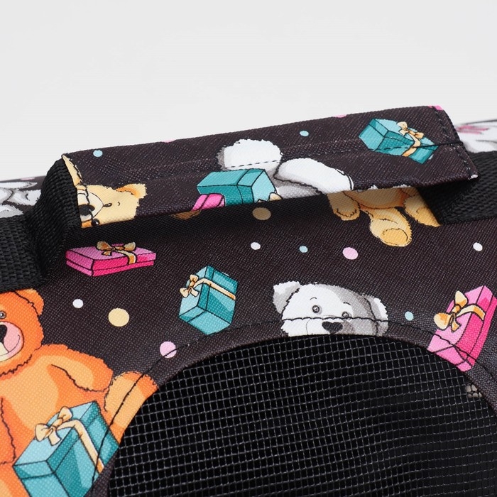 Сумка-переноска каркасная Сумка-переноска каркасная "Медведи на черном фоне", размер M, 40 х 21 х 27 см