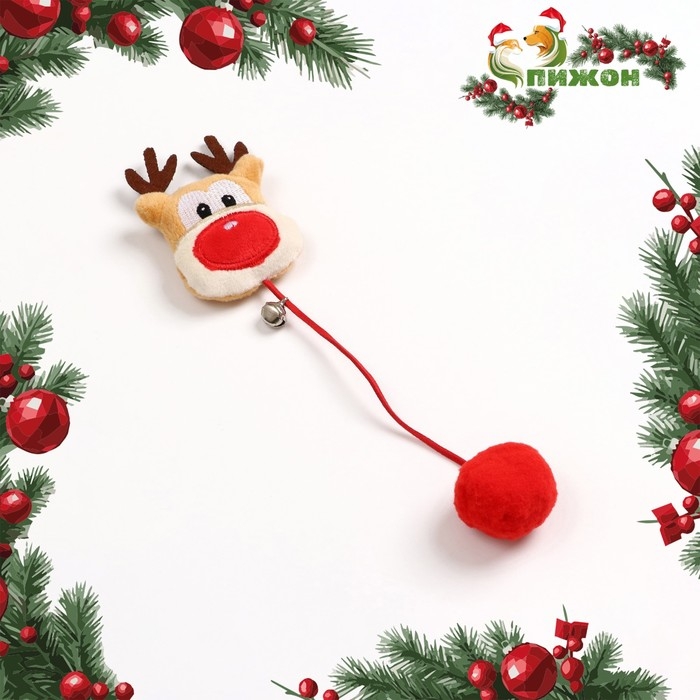 Игрушка-дразнилка для кошек с бубенчиком  Игрушка-дразнилка для кошек с бубенчиком "Олень-красный нос"